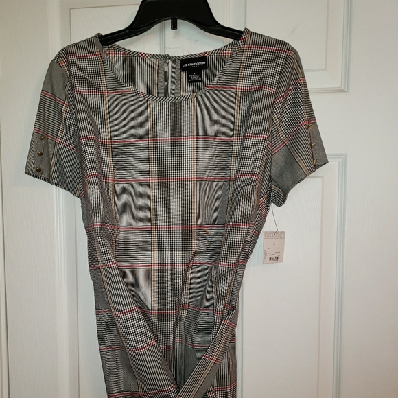 Black multi plaid Liz Claiborne Top with tie belt. - Picture 1 of 1